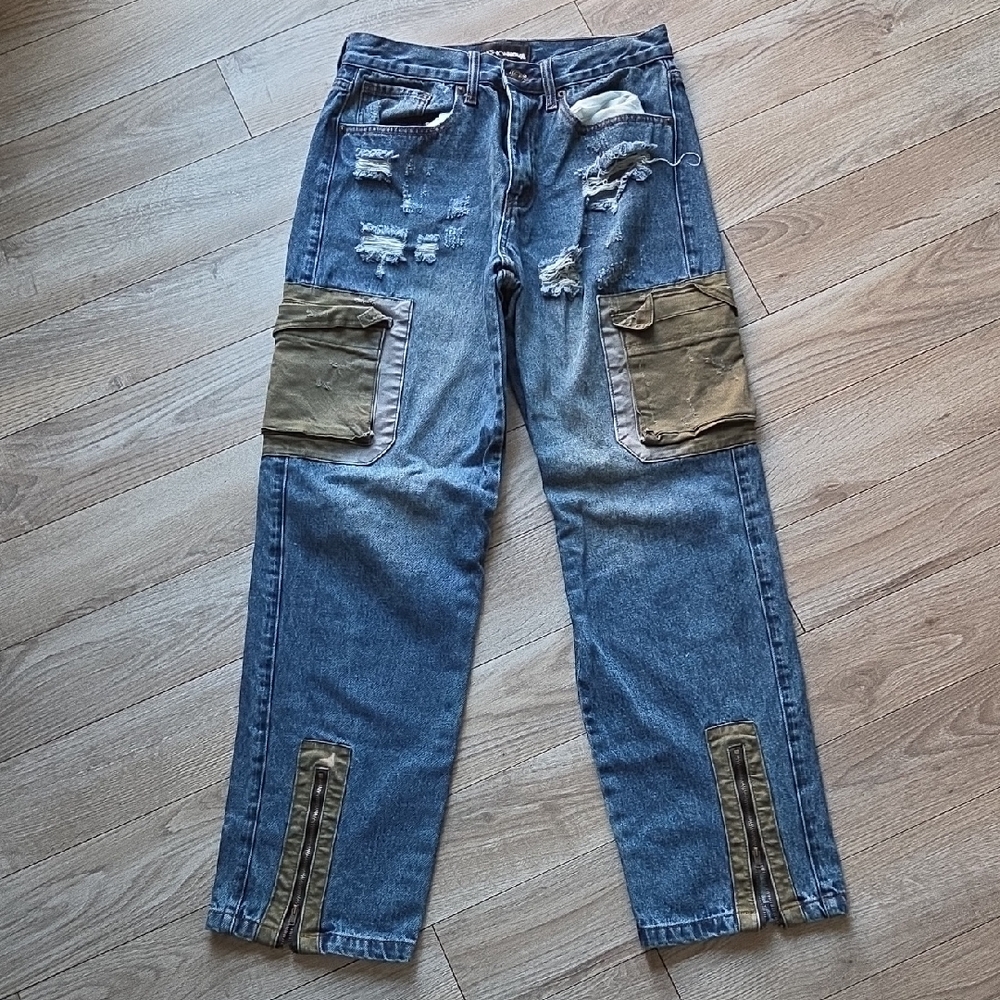 Fashion Nova 9 Blue and Tan Straight Leg Jeans